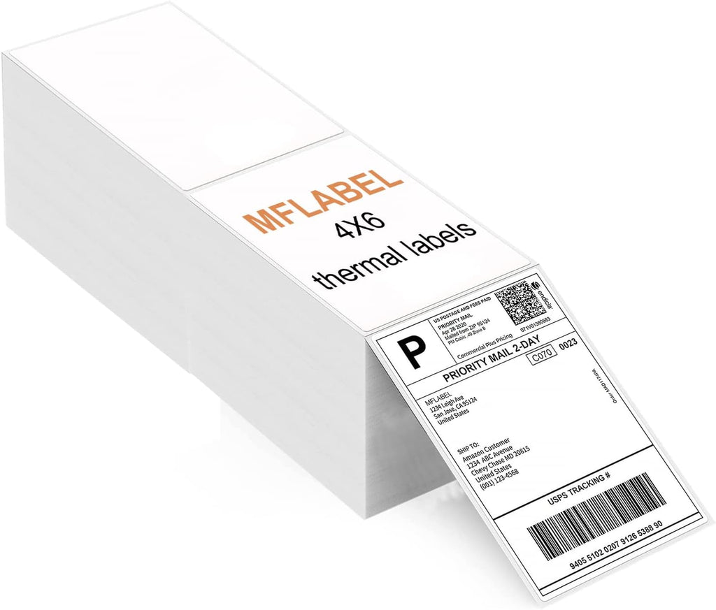 MFLABEL 4x6 Direct Thermal Labels (12000 Labels) 4" x 6" Perforated Shipping Labels Compatible with Zebra Printers Fanfold Thermal Label Stickers for Shipping Packages - 6 Stacks White Labels by MFLABEL