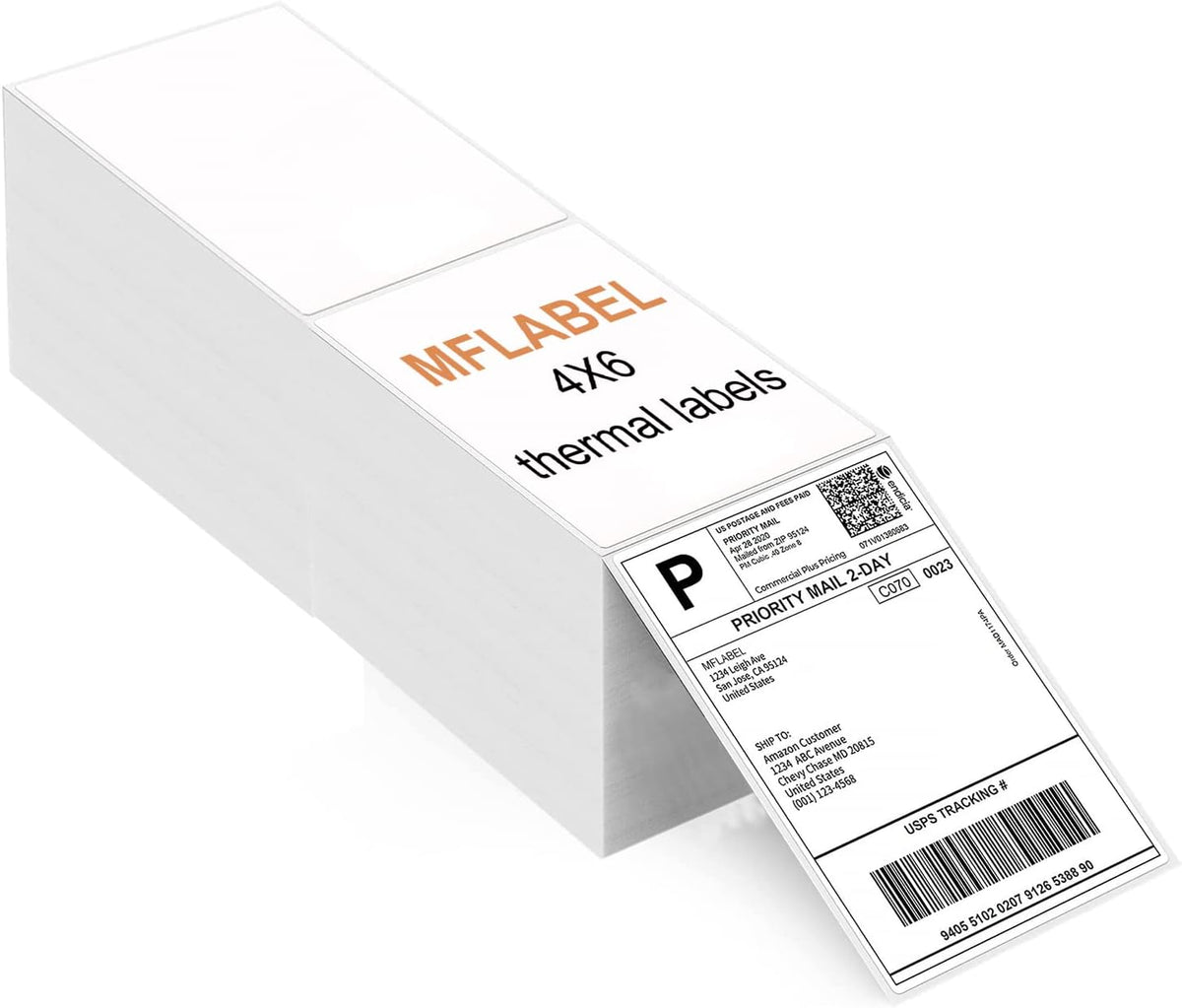 MFLABEL 4x6 Direct Thermal Labels (12000 Labels) 4" x 6" Perforated Shipping Labels Compatible with Zebra Printers Fanfold Thermal Label Stickers for Shipping Packages - 6 Stacks White Labels by MFLABEL
