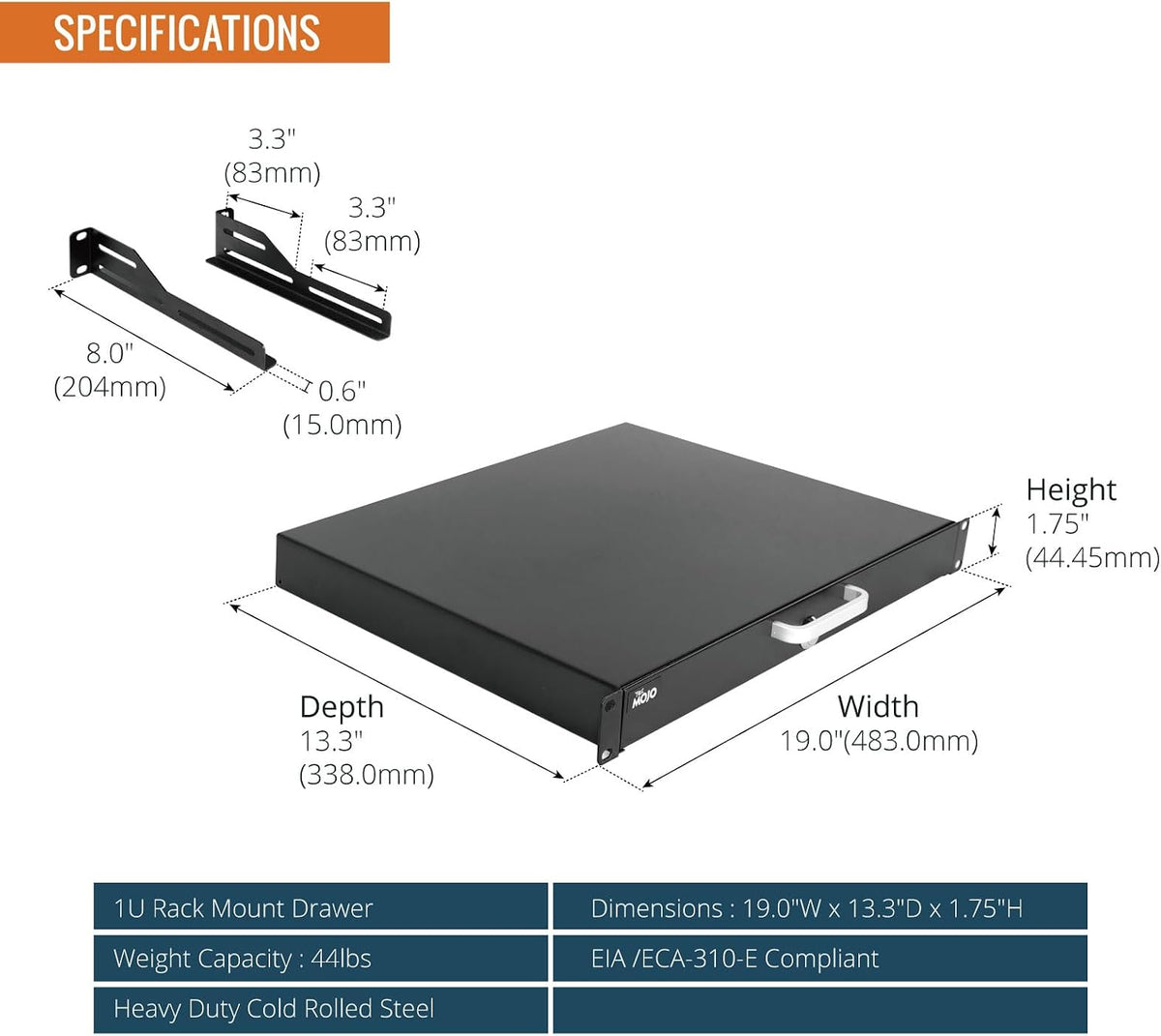 Tecmojo 1U Rack Drawer,Rack Mount Drawer for 19in Network Equipment/Server/AV Rack or Cabinet Enclosure,Sliding and Lockable Server Rack Drawer - Load-Bearing 44lb (20kg),with Cable Management Holes - Image 2