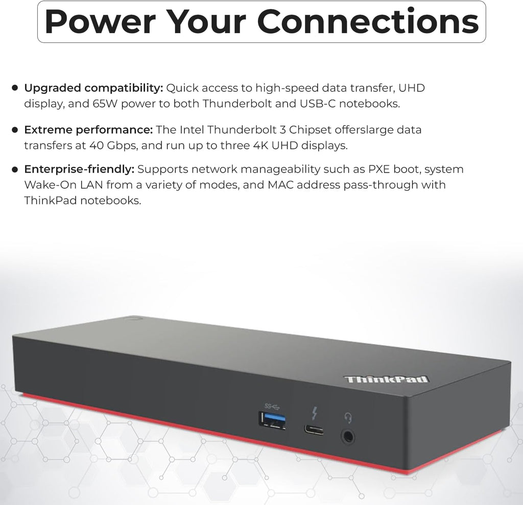 Lenovo 40AN0135US Dock 135W Bundle - Gen 2 Dual UHD 4K Display with 135W Power Adapter + 4K HDMI Cable + 4K DisplayPort Cable + Thunderbolt Cable + Microfiber Cloth - Lenovo Docking Station (Renewed) - Image 8