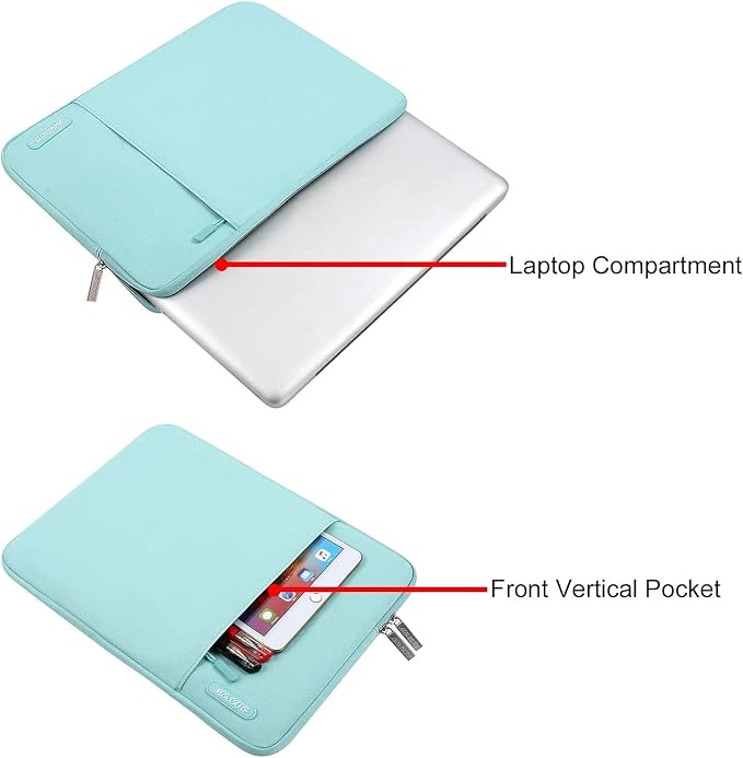 MOSISO Laptop Case 13.3 inch, 13-13.3 inch Laptop Sleeve Bag with Pocket | Compatible with MacBook Air/Pro 13/Pro 14 M5 M4 M3 M2 M1, HP Dell ASUS Lenovo, Polyester Vertical Computer Bag, Mint Blue - Image 4
