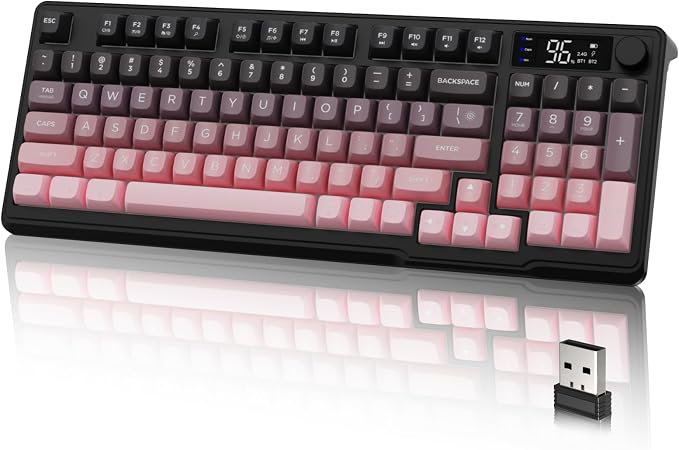 LexonElec M96 Wireless Keyboard, Low Profile Quiet Typing Membrane Gaming Keyboard with Smart Display & Knob, RGB Backlit, USB C Rechargeable, 94 Keys PBT Keycap for Windows PC, Mac, Linux-BlackBerry by LexonElec