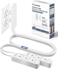 Saker Dual 8ft Flat Extension Cord Outlet Cover, 3 Outlets, White | Dual 8ft Flat Extension Cords, Universal Outlet Concealer Design, Keeps Cords Hidden & Organized, Ideal for Home, Kitchen by Saker