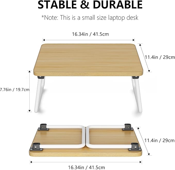 Foldable Lap Desk, Laptop Stand Bed Table Tray for Couch | Portable Breakfast Serving Tray, Lightweight Mini Lap Table, Works Great as Tablet Desk for Working, Reading & Writing,Beige - Image 3