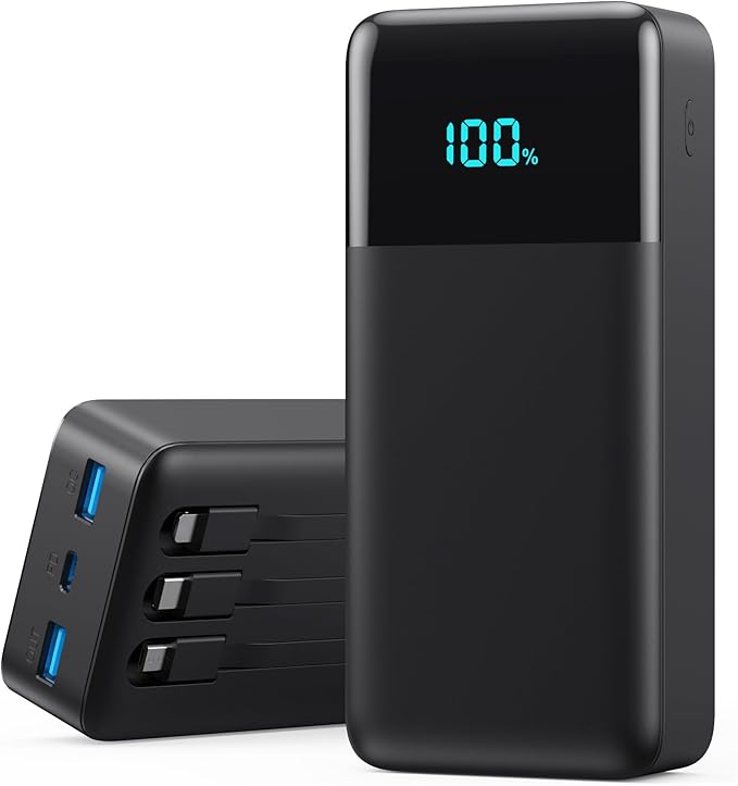 Portable Charger Power Bank 70800mAh,25W USB C Fast Charging Battery Pack with 3 Built in Cables & LED Display,6 Output 2 Input Travel Essentials Phone Charger for iPhone 17/16/15,Android etc (Black) by Pxwaxpy