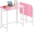 4NM 23.6" Mobile Small Rolling Computer Desk, Folding Laptop Cart Table with Wheels, Portable Office Desk for Small Space Couch Bed - Pink and White by 4NM