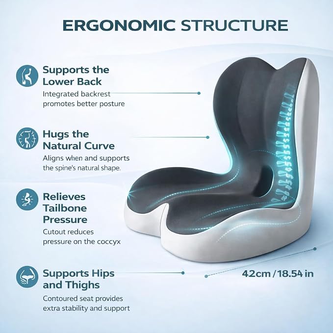 MOYEE Wide Memory Foam Seat Cushion with Lumbar Support for Office Chair & Car Seat, Ergonomic Design for Long Sitting, Gradual Relief & Lasting Support for Back, Tailbone & Sciatica Pain - Image 4