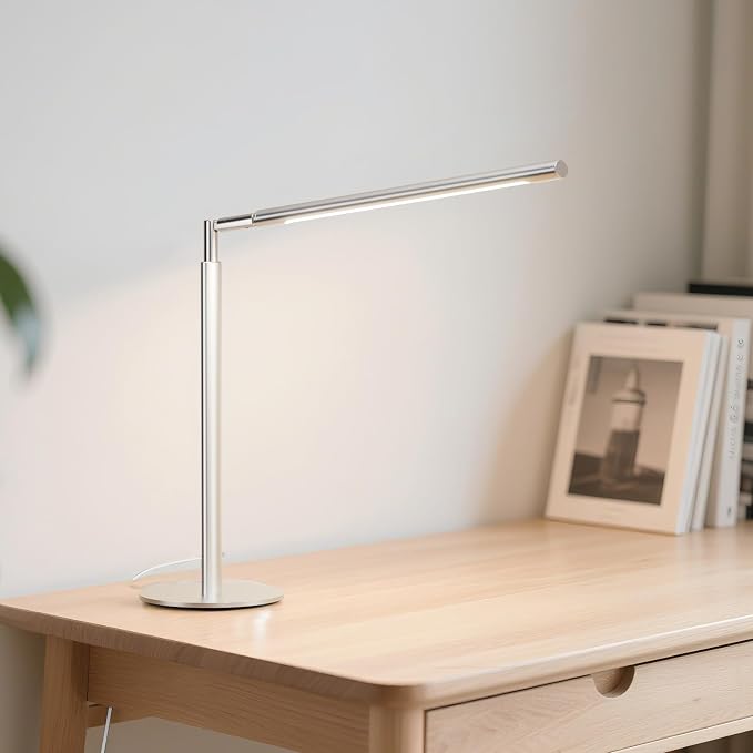 Silver LED Desk Lamp, 16" Dimmable Metal Desk Light with Base, 15W 1200LM, Adapter Included, Color & Brightness Adjustable, Modern Tall Table Lamp for Home Office Reading Study Task Laptop - Image 8