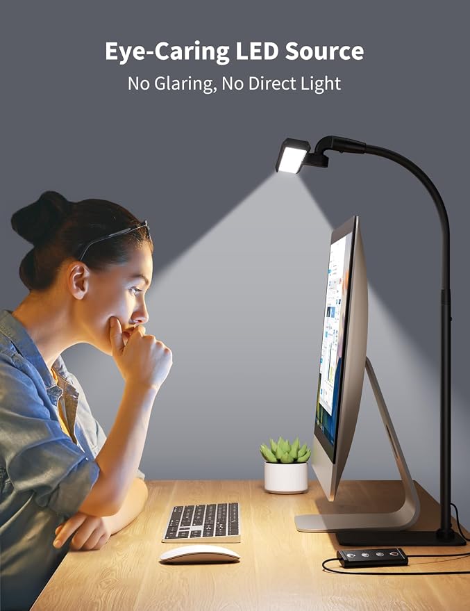 Kary LED Desk Lamp, Flexible Gooseneck Task Light with Base and Timer | 12W Tall Architect Lamp for Home Office Working, Reading, Crafting, Study, 5-Level Dimmable Brightness and Color - Image 3