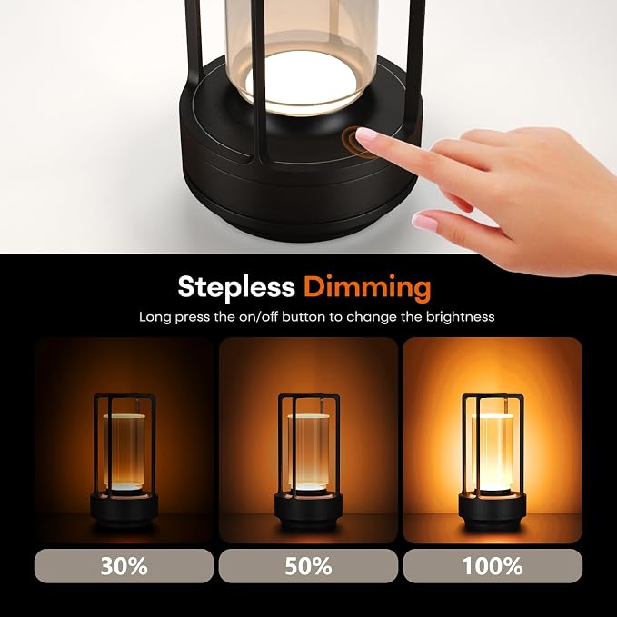 Rechargeable Cordless Small Metal Table Lamp, Stepless Dimming, 3-Color | Set of 2, 2600mAh Battery, Portable LED Desk Light, Cute, Suitable for Indoor/Outdoor/Restaurant/Bedroom/Bar/Coffee/Camping - Image 5