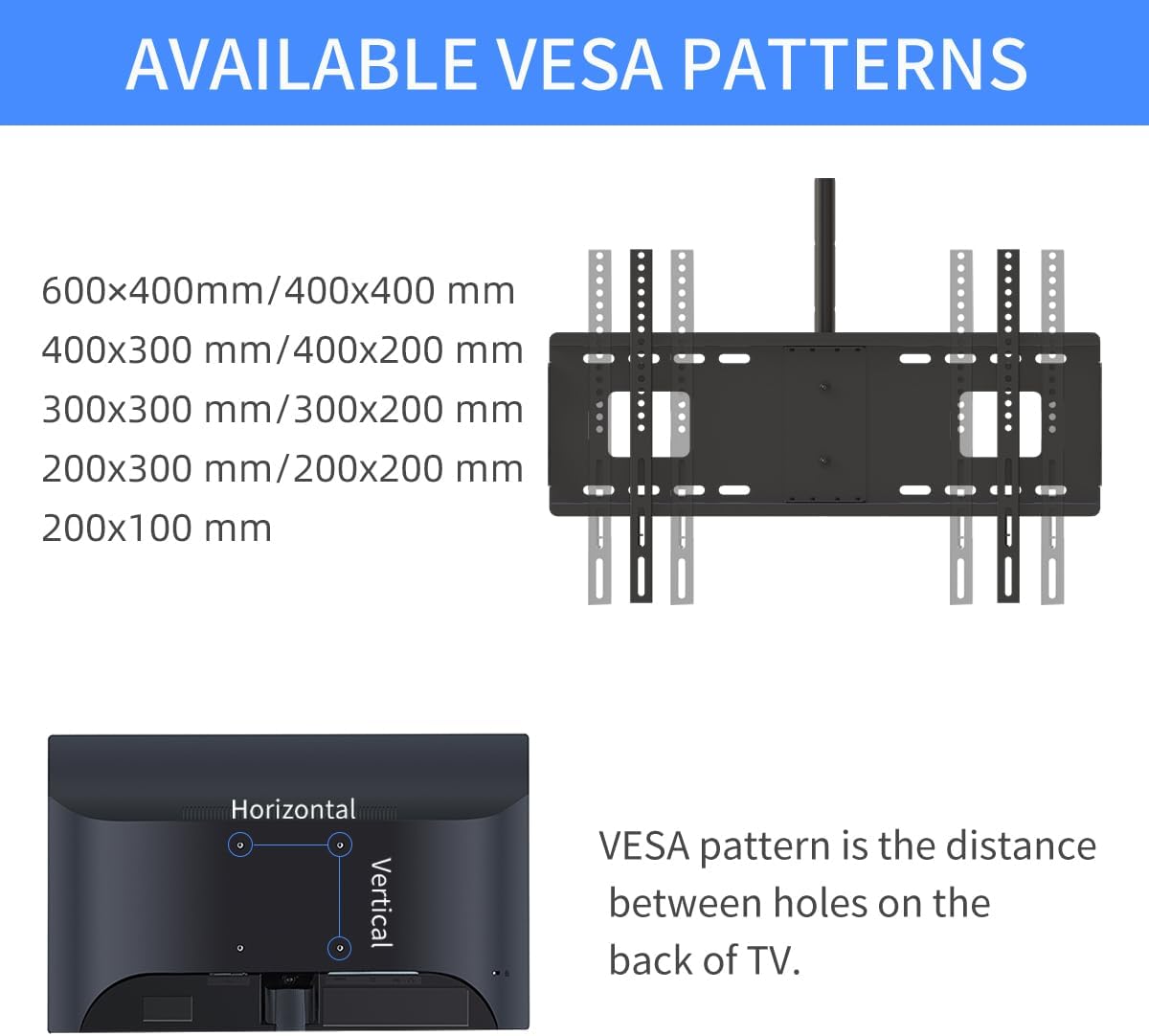 Suptek Ceiling TV Wall Mount Fits 37-75 inch LCD LED Plasma Monitor Flat Panel Screen Display with VESA 600x400 (Max) Loaded up to 132lbs Height Adjustable MC5602 - Image 7