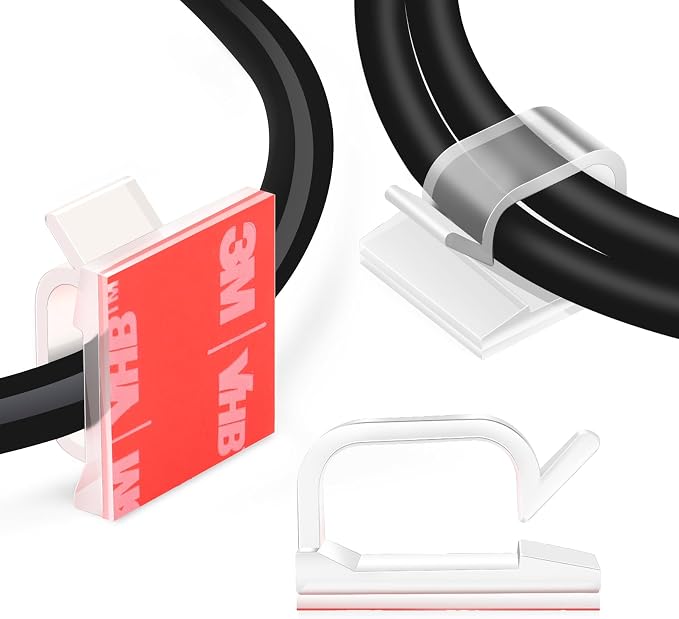 60 PCS XHF 5/8” Adhesive Cable Wire Clips Clear, Outdoor Christmas Light Clips, Cable Staples Cable Management Wire Organizer Cord Holder for Under Desk, Car, Wall, TV PC Ethernet Cable by XHF