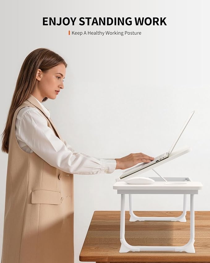 FISYOD Foldable Laptop Desk for Bed Couch, Adjustable Split Lap Desk with Cup Holder, Portable Lightweight Bed Table Tray, Heavy-Duty Laptop Stand for Working, Writing, Reading and Eating - White - Image 6