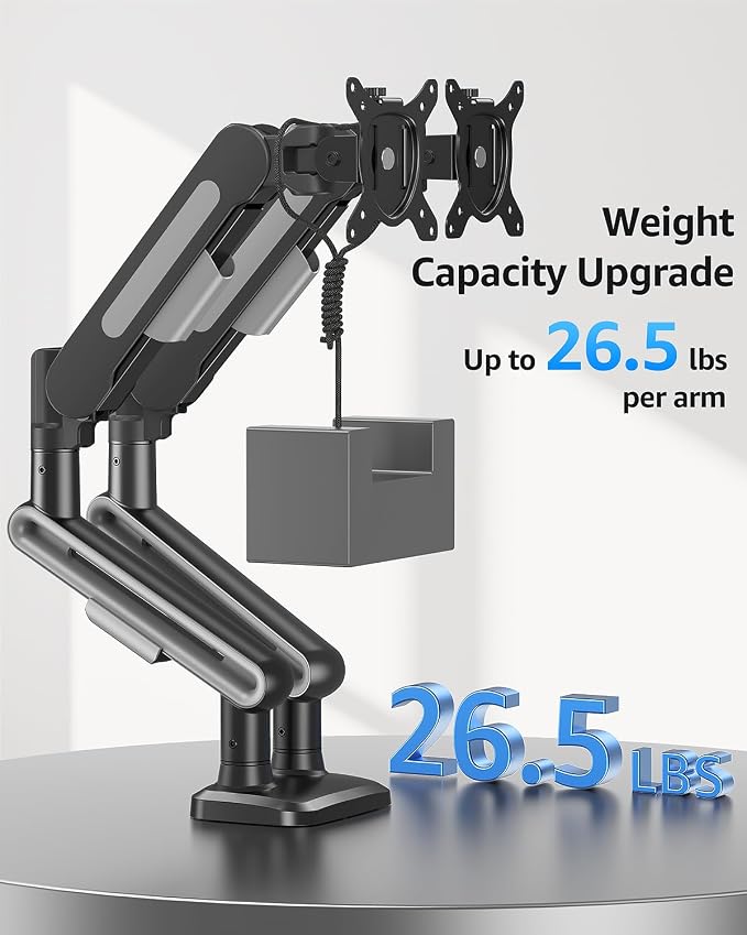 MOUNTUP Dual Monitor Mount, Heavy Duty Monitors Arm | Holds 4.4-26.5lbs, Monitors Arm for 39 37 34 32 27inch, Height Adjustable Monitors Desk Mount with C-Clamp＆Grommet Base - Image 2