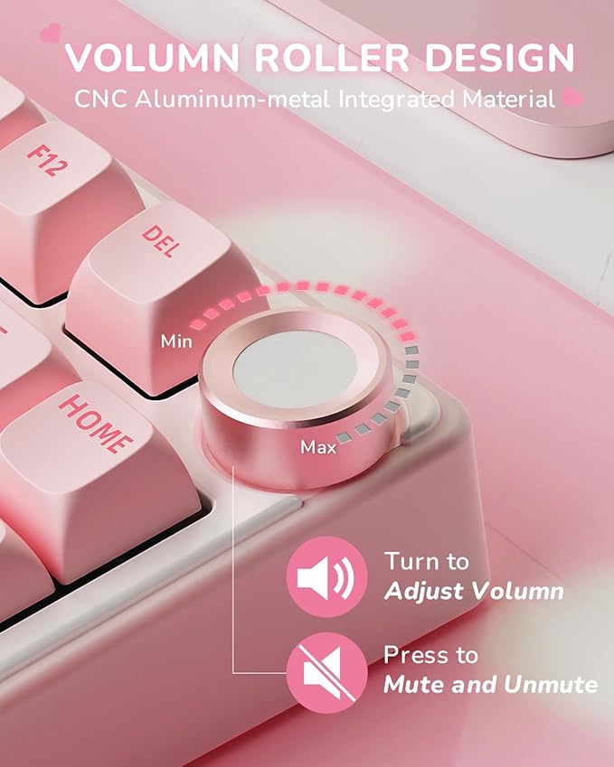 RK ROYAL KLUDGE R75 Mechanical Keyboard Wired with Volume Knob, 75% Keyboard Gasket Mounted, Hot Swappable, Creamy Sound, MDA Profile, PBT Keycaps, Pink - Image 3