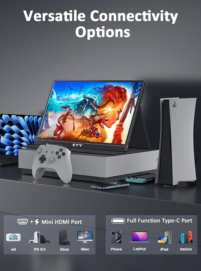 KYY 4K Portable Monitor for Laptop 15.6" UHD Laptop Monitor Portable VESA | Portable Gaming Monitor 3840x2160 IPS Portable Monitor VESA Mountable with 100% sRGB, HDR, Alloy, Computer Screen Extender - Image 4