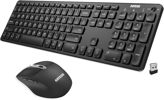 Arteck 2.4G Wireless Keyboard and Mouse Combo Ultra Slim Full Size Keyboard Keyboard and Ergonomic Mice for Computer Desktop PC Laptop and Windows 11/10/8/7 Build in USB-C Rechargeable Battery by ARTECK