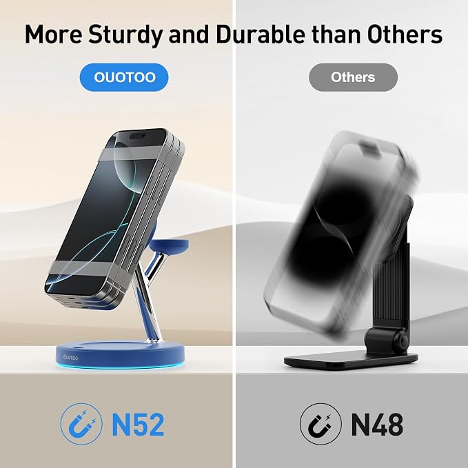 【Adjustable Blue Ambient Light】 Wireless Charger 3 in 1 for iPhone, Magnetic Charging Station for Apple Family,15W Fast MagSafe Charger Stand,for iPhone17-12-iWatch AirPods Series - Image 6