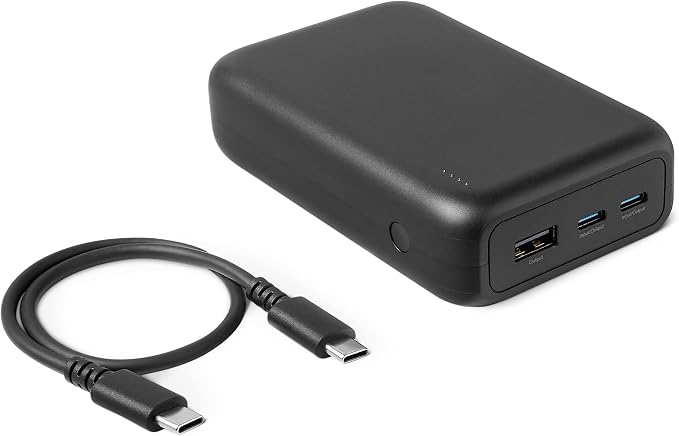 Amazon Basics High-Capacity Portable Charger Power Bank with 3-Port Output, 20,000 mAh, Black by AmazonBasics