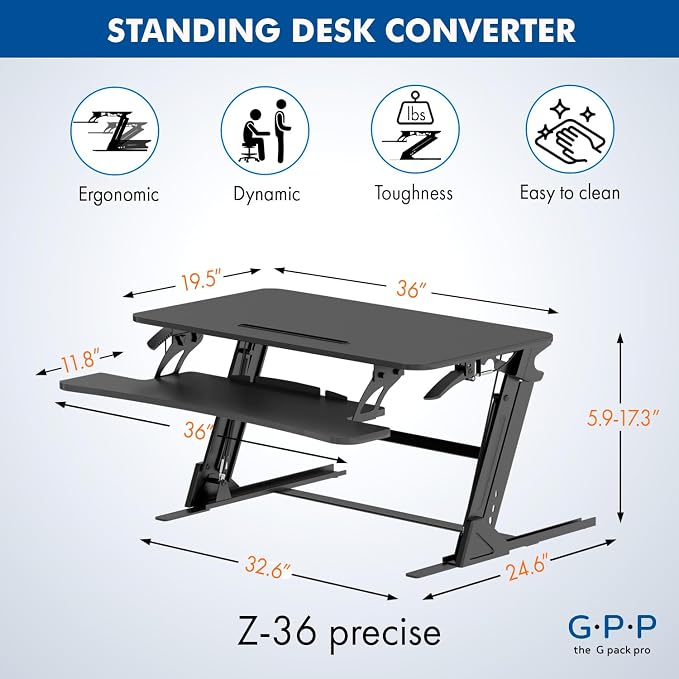 Standing Desk Converter: Adjustable up to 19.3" for Dual Monitors. Ergonomic Black Riser Promotes Healthy Workstation - Image 2