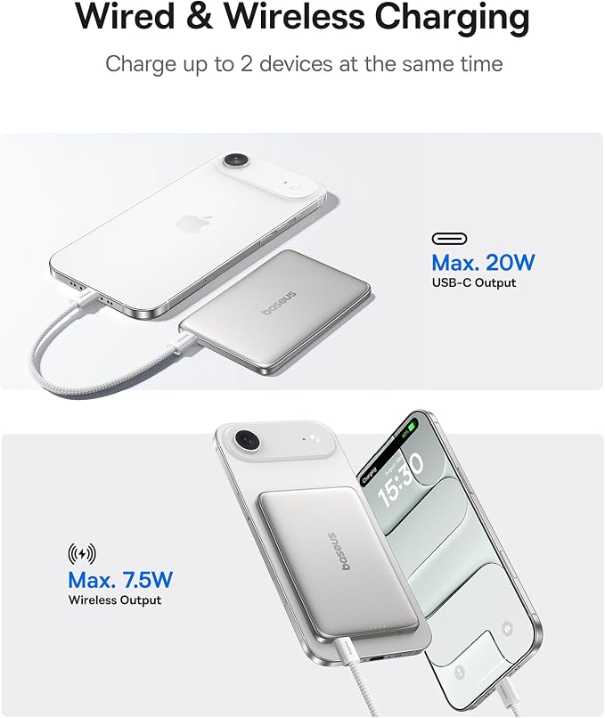 Baseus Picogo Power Bank, 0.3" Ultra Slim 5000mAh MagSafe Battery Pack, Upgraded CCC Certified and Polished Alloy Magnetic Portable Charger, Wireless Charger for iPhone 17/16/15/14/13/12 - Image 5