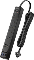 SUPERDANNY 6Ft Thin Extension Cord, Flat Plug Surge Protector Power Strip | Charging Station with 6 Outlets & 3 USB Ports, Wall Mountable Outlet Extender for Home, Office, College Dorm Room Essentials by SUPERDANNY