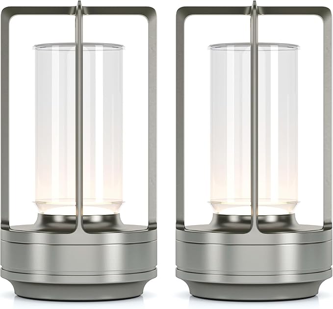 Rechargeable Cordless Small Metal Table Lamp, Stepless Dimming, 3-Color | Set of 2, 2600mAh Battery, Portable LED Desk Light, Cute, Suitable for Indoor/Outdoor/Restaurant/Bedroom/Bar/Coffee/Camping by HAPYGILightings