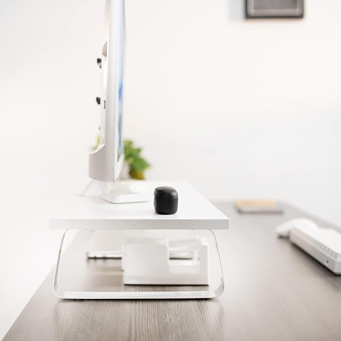 VIVO 24 inch Monitor Stand, Wood & Steel Desktop Riser, Screen, Keyboard, Laptop, Small TV Ergonomic Desk and Tabletop Organizer, White, STAND-V000D-W - Image 5