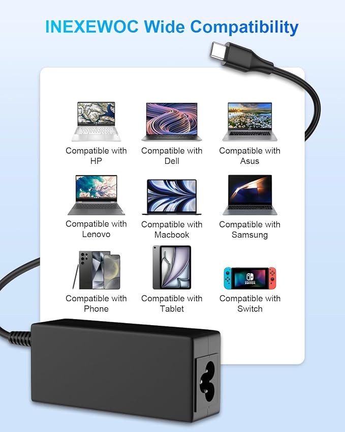 USB C Laptop Charger 45W Compatible with hp chromebook/Spectre X360, Lenovo ThinkPad/Yoga, Dell Chromebook/Latitude, Acer, Asus, Samsung, Google Series Universal Chromebook Type C Power Cord - Image 3