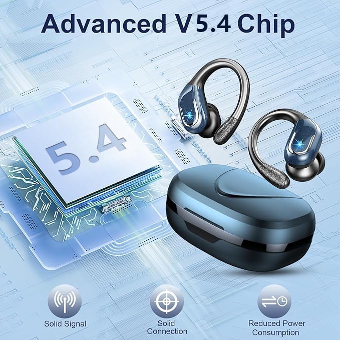 Wireless Earbud, Bluetooth 5.4 Headphones IP7 Waterproof Sport, 75Hrs Running Wireless Earphones with ENC Noise Canceling Mic, Deep Bass Over Ear bud with Earhooks for Android, iOS, Workout, Gym, Blue - Image 2