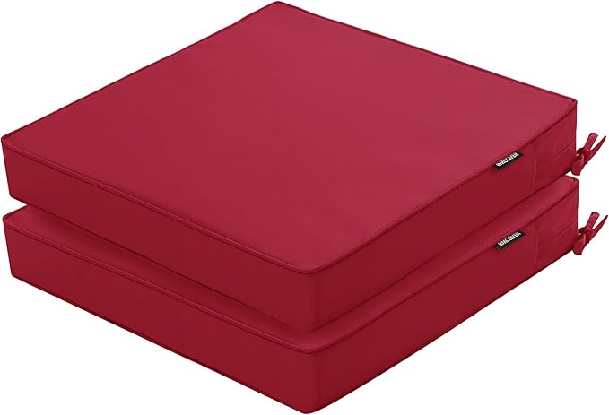 Outdoor Chair Cushions Set of 2, 19 x 19 x 3 Inch Seat Pads | Waterproof Patio Chair Cushions with Tie, Fade Resistant Cushions for Outdoor Furniture Garden Lawn, Burgundy by COMCAVER