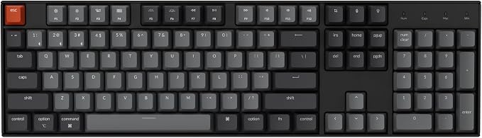 Keychron K10 Full Size 104 Keys Bluetooth Wireless Mechanical Gaming Keyboard for Mac Windows with Keychron Silent K Pro Red Switch, Multitasking/White LED Backlight/USB C Wired Computer Keyboard by Keychron