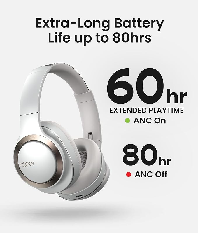 Cleer Audio Enduro ANC Noise Canceling Headphones, Light Grey | Bluetooth Multipoint Connection, Over-the-Ear Design with Mic, Crystal Clear Hands-Free Calling, 60 Hours of Battery Life - Image 3