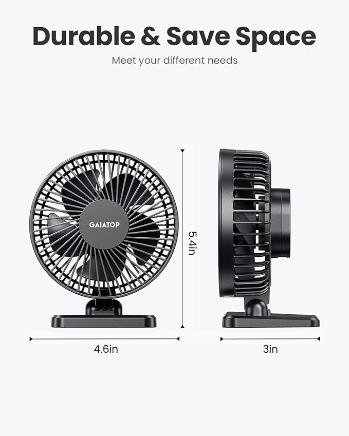 Gaiatop USB Desk Fan, Personal Portable Quiet Small Table Desktop fan | Powerful Mini 3 Speeds, Adjustable Head, for Cooling Home Office Car Summer Travel Gifts Black - Image 5