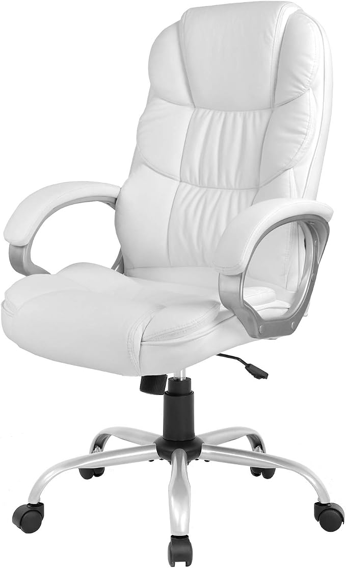 Office Chair Computer High Back Adjustable Ergonomic Desk Chair Executive PU Leather Swivel Task Chair with Armrests Lumbar Support (White) by FDW