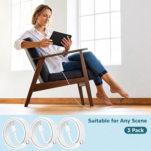 chcela 60W USB C to C Cable 3 Pack 3FT 6FT 10FT Fast Charging Cord White | 3-Pack 3FT, 6FT and 10FT USB-C cables with 60W PD 3.0 charging and data sync for iPhone 17, Galaxy S26 and MacBook White - Image 7