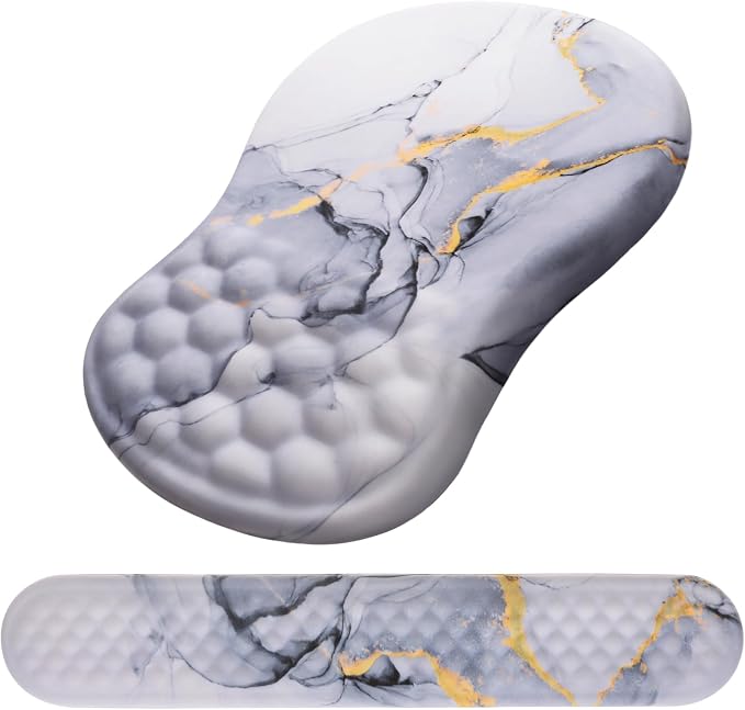 Ergonomic Mouse Pad with Wrist Support and Keyboard Wrist Rest Set | Memory Foam Wrist Cushion, Non-Slip PU Base, Massage Design, Relieves Wrist Pressure for Work, Gaming & Office Use by Laokiiy