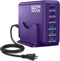 165W GaN Charging Station, 6-Port USB C & USB A Charger, Purple | 165W GaN, 6-Port USB Charging Station, 3x40W USB-C + 3x15W USB-A, ABS+PC, Charge 6 Devices, Home Office Travel by Unknown