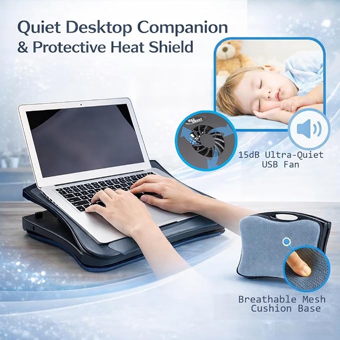 MAX SMART Laptop Lap Pad Laptop Stand with Attached Mouse Pad, Cushion and USB Cooling Fan, Non-Slip Heat Shield Tablet Computer Stand for Sturdy Work Station for Home, Office, Bed Sofa, Couch and Car - Image 4
