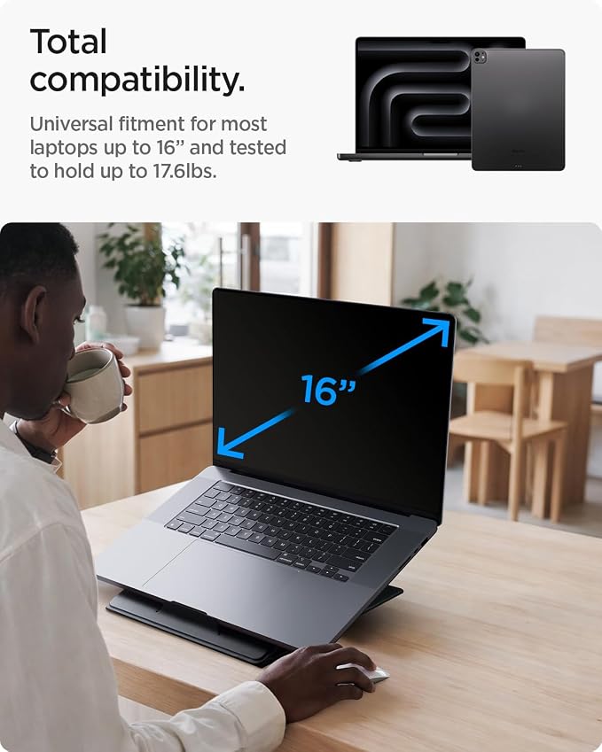 Spigen Slim Fold Portable Standing Desk Laptop Stand Foldable | Ergonomic Angle Lift Anti-Slip for MacBook Neo, MacBook Air, MacBook Pro 11"-16" and iPad/Air/Pro and More - Black - Image 2