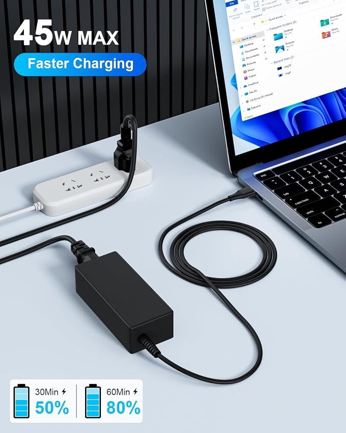 USB C Laptop Charger 45W Compatible with hp chromebook/Spectre X360, Lenovo ThinkPad/Yoga, Dell Chromebook/Latitude, Acer, Asus, Samsung, Google Series Universal Chromebook Type C Power Cord - Image 7