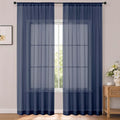 Navy Blue Sheer Curtains 96 Inch Long 2 Panels for Living Room 52" W | Elegant Airy Sheer Curtain for Bedroom, Light Filtering Window Treatments, Rod Pocket, 2pcs Each 52" Width x 96" Long by OWENIE