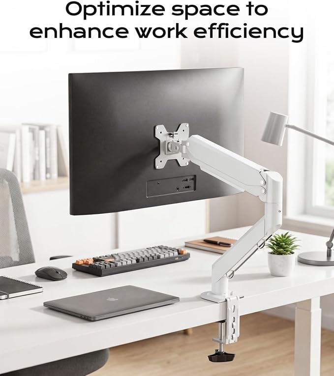 Pholiten Single Monitor Mount for up to 32 inch Screens, VESA 75/100mm | Fully Adjustable Gas Spring Monitor Arm, Computer Monitor Stand for Desk Holds up to 24lb, White - Image 9