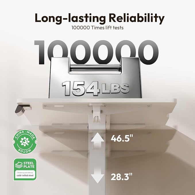 35 x 24 Inch Height Adjustable Standing Desk, 3 Presets, White | 35 x 24 in Desktop, 28.3–46.5 in Height, 2+3 Controls, ≤45 dB, 154 lb Capacity, 2 Hooks - Image 4
