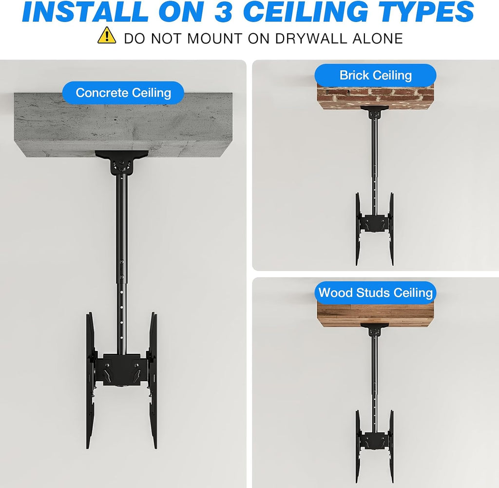 Rfiver Dual Ceiling TV Mount, 360° Swivel Tilt Bracket for 32-65 Inch TVs - Image 7