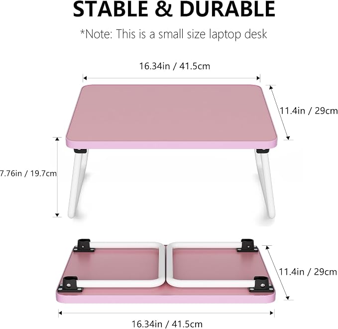 Foldable Lap Desk, Laptop Stand Bed Table Tray for Couch | Portable Breakfast Serving Tray, Lightweight Mini Lap Table, Works Great as Tablet Desk for Working, Reading & Writing, Pink - Image 3