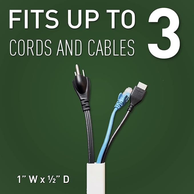 Legrand Wiremold Cordmate II 120 Inch 12 Piece Cord Cover Kit White | Cord Hider, On Wall, Self Adhesive, Hide up to 3 Cords, Cut to Size, Customizable, Cable Concealer - Image 3
