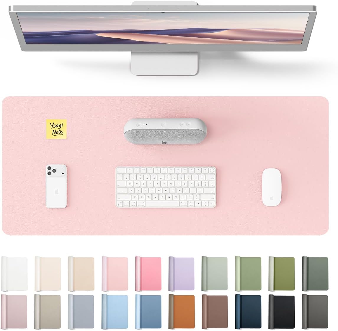 YSAGi Leather Desk Protector, Office Mat, Large Mouse Mat, Non-Slip PU Leather Blotter, Laptop Pad, Waterproof Writing Pad for Office and Home (Light Pink, 23.6" x 13.8") by YSAGi
