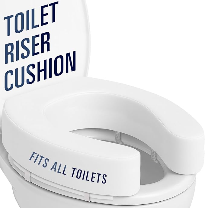 Vive Toilet Seat Riser Cushion for Seniors - Fits All Toilet Seats | Raised Toilet Seat with High-Density Foam for Elongated & Standard - Cushioned & Padded - Elevated Medical Handicap Lifter by Vive