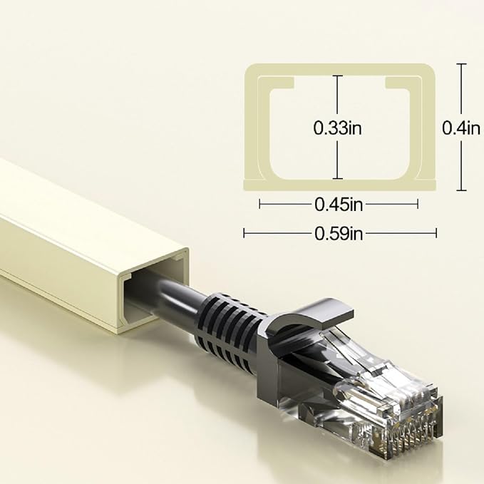 Yecaye Cord Hider, 113in One-Cord Cable Raceways, W0.59in H0.4in, Beige | TV Cord Covers for Wires on Wall, Easy Install Cable Management Kit for 2 Small Wires - Image 8